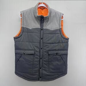 Stoic Quilted Puffer Vest‎ Mens Medium Gray Quilted Nylon Corduroy Contrast Snap